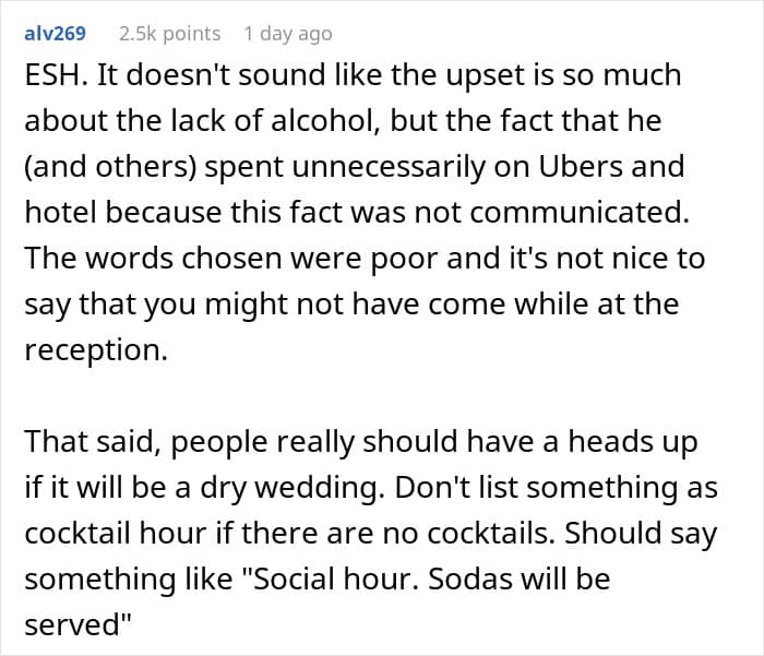 "Am I The Jerk For Being Pissed There Was No Alcohol At A Wedding?"