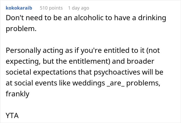 "Am I The Jerk For Being Pissed There Was No Alcohol At A Wedding?"