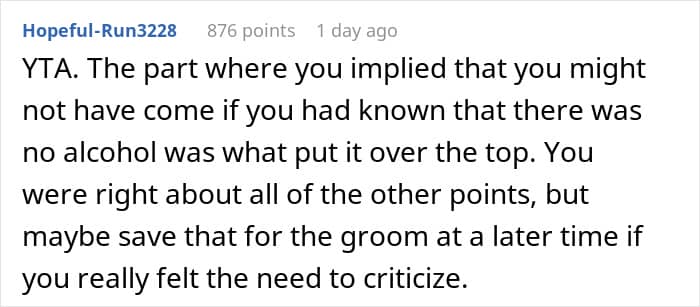 "Am I The Jerk For Being Pissed There Was No Alcohol At A Wedding?"