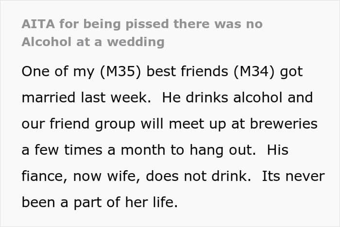 "Am I The Jerk For Being Pissed There Was No Alcohol At A Wedding?"