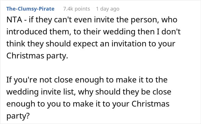 "AITA For Not Inviting Them To My Christmas Party After They Didn&rsquo;t Invite Me To Their Wedding?"