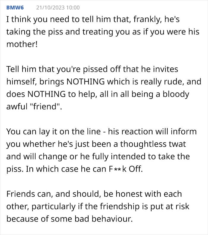 "My Blood Is Boiling": Woman Gets Sick And Tired Of Her Friend Inviting Himself To Dinner