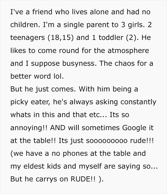 "My Blood Is Boiling": Woman Gets Sick And Tired Of Her Friend Inviting Himself To Dinner